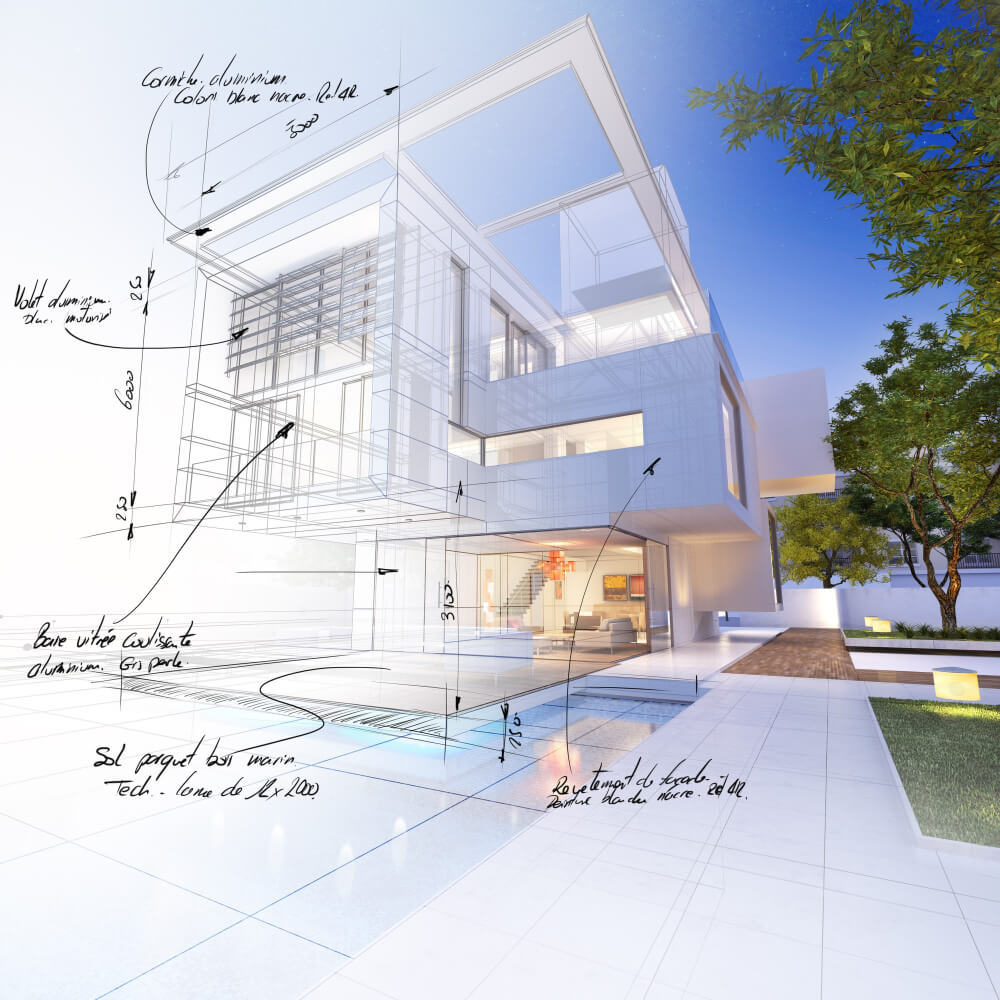 3d-rendering-luxurious-villa-contrasting-with-technical-draft-part